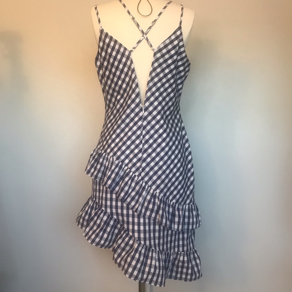 Forever 21 Gingham Asymmetrical Ruffle Hem Dress